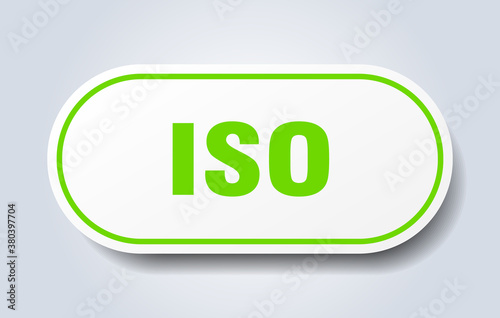 iso sign. rounded isolated button. white sticker