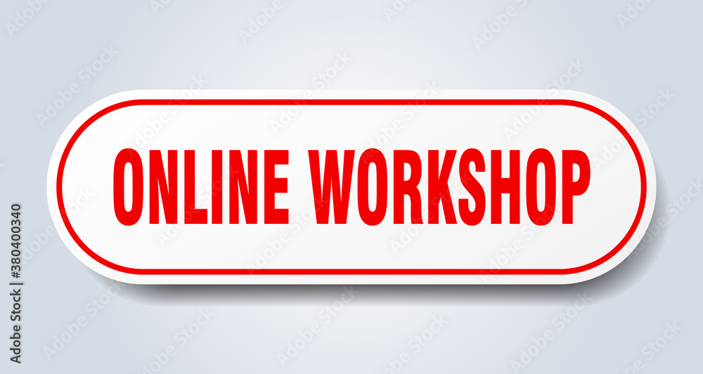online workshop sign. rounded isolated button. white sticker online workshop sign. rounded isolated button. white sticker