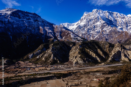 annapurna circuit, view of annapurna, annapurna III, humde airport, humde village, manang, himalaya, hike, trek, nepal, snow capped mountain, covered with snow