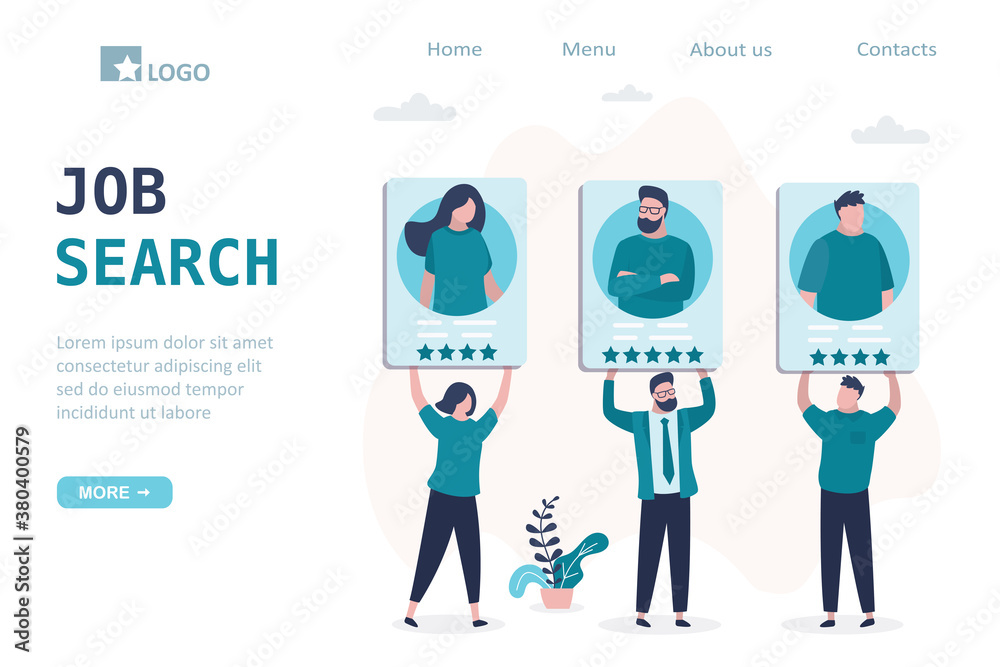 Job search landing page template. Group of various candidates hold resumes. Job seekers with cv. Unemployment, global crisis. Job search landing page template. Group of various candidates hold resumes. Job seekers with cv. Unemployment, global crisis.