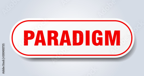 paradigm sign. rounded isolated button. white sticker