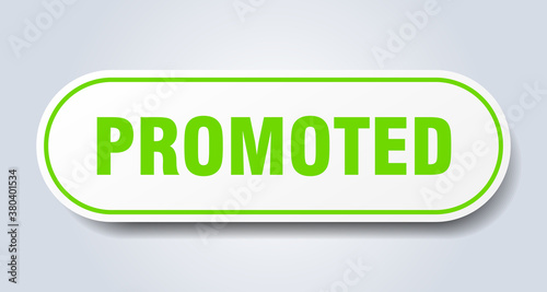 promoted sign. rounded isolated button. white sticker