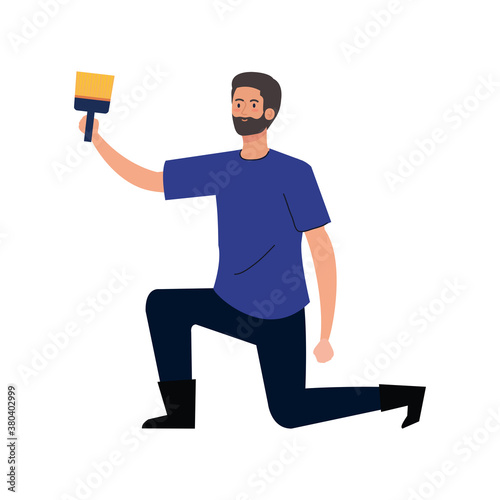 man cartoon with construction paint brush design of working maintenance workshop and repairing theme Vector illustration