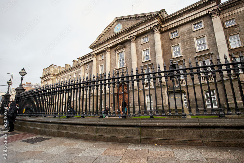 The exterior of Trinity College in Dublin, Ireland