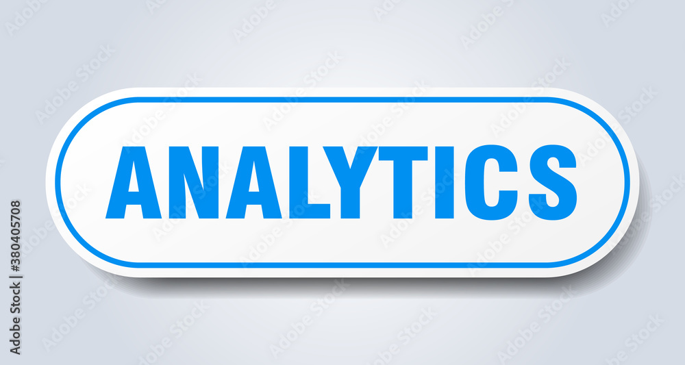 analytics sign. rounded isolated button. white sticker analytics sign. rounded isolated button. white sticker