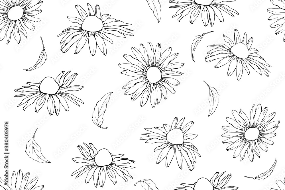 White and black seamless pattern with flowers. For textile, wallpapers, print, wrapping paper, greeting. Vector. White and black seamless pattern with flowers. For textile, wallpapers, print, wrapping paper, greeting. Vector.