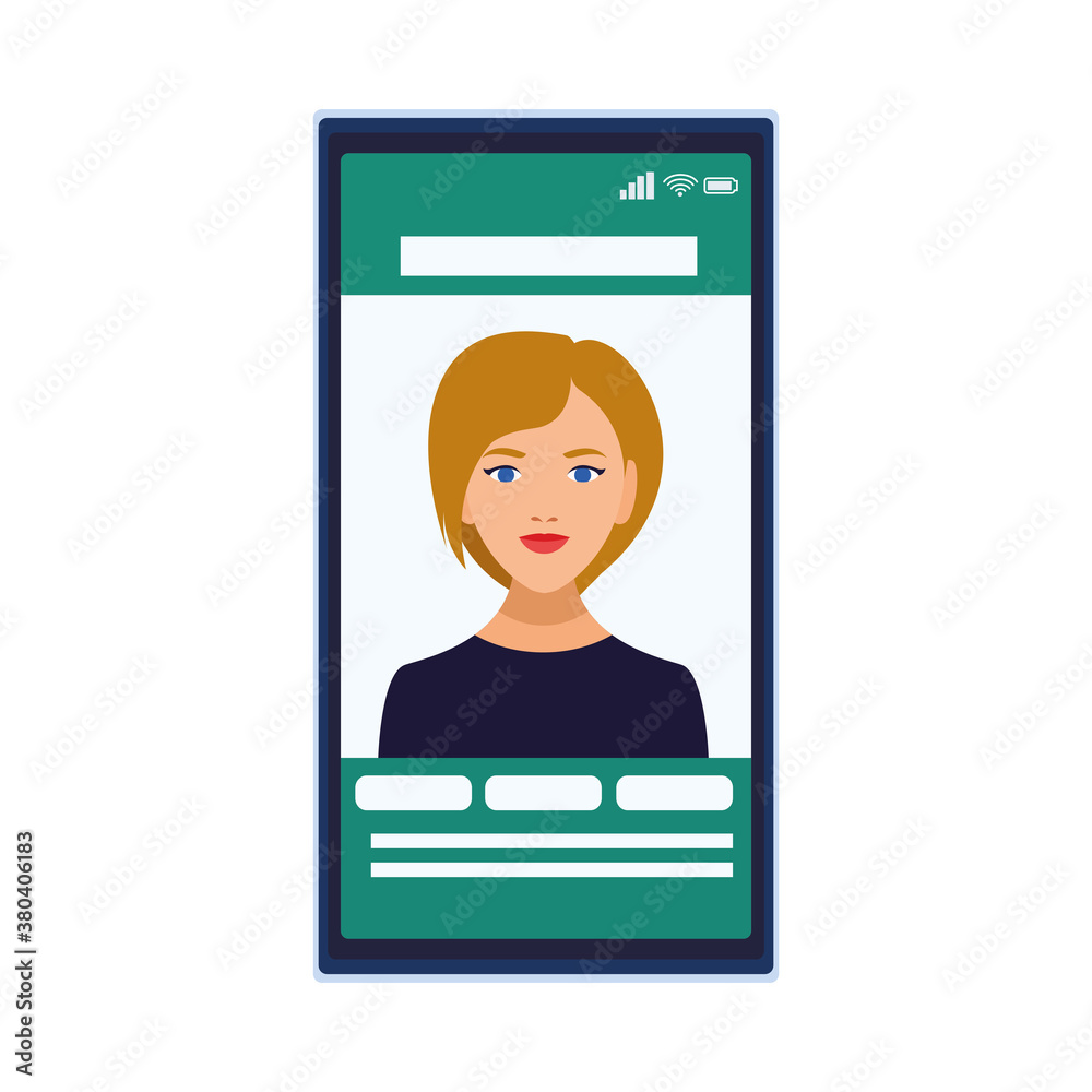 beautiful woman in smartphone avatar character icon