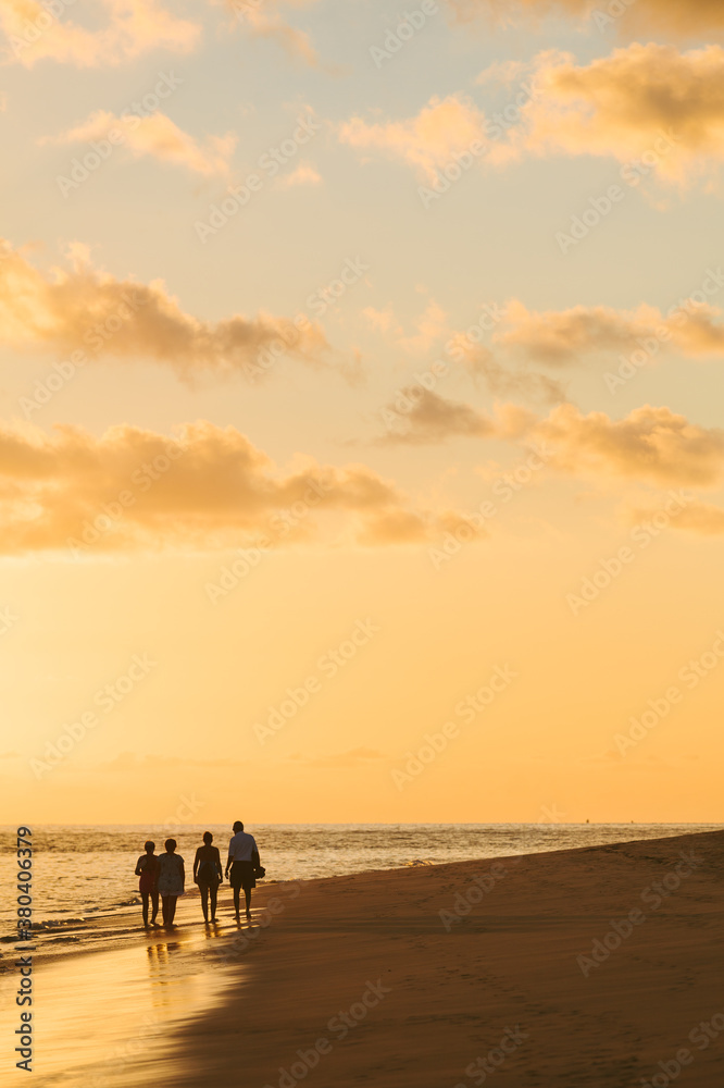 Family Having a Walk at the Beach with a Beautiful Sunset Family Having a Walk at the Beach with a Beautiful Sunset