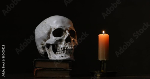 Wallpaper Mural Still life type a scene with human skull and candle Torontodigital.ca