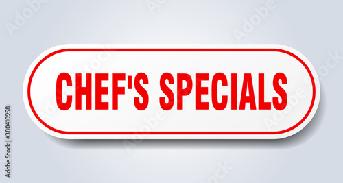 chef's specials sign. rounded isolated button. white sticker