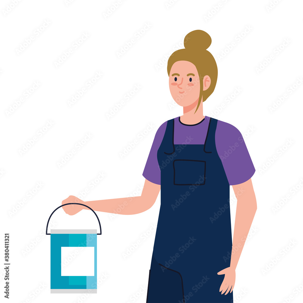 woman cartoon with construction paint bucket design of working maintenance workshop and repairing theme Vector illustration woman cartoon with construction paint bucket design of working maintenance workshop and repairing theme Vector illustration