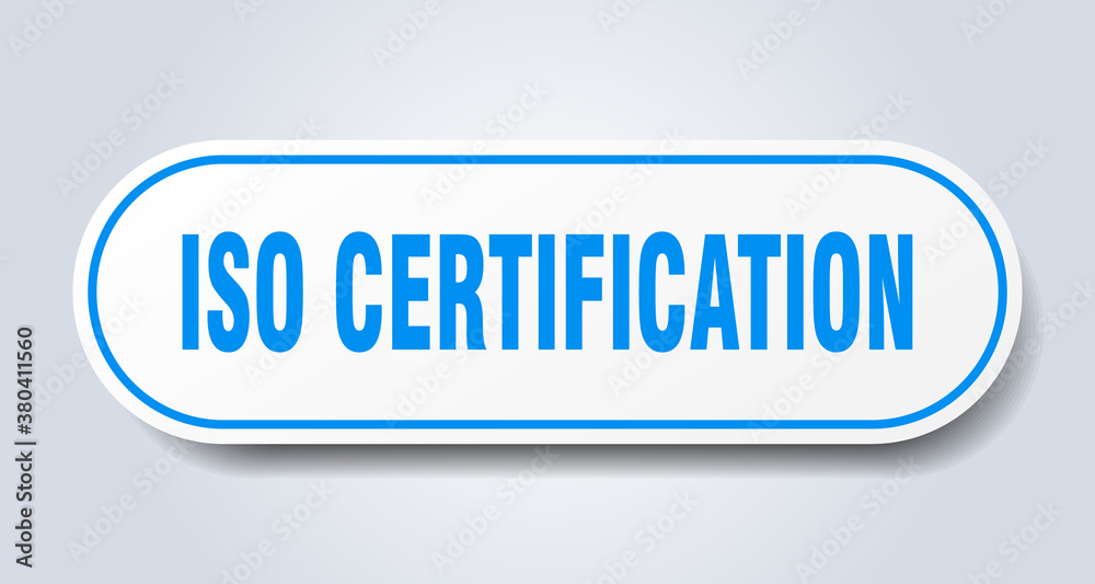 iso certification sign. rounded isolated button. white sticker iso certification sign. rounded isolated button. white sticker