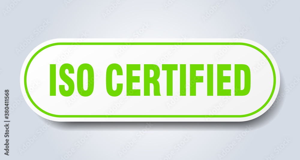 iso certified sign. rounded isolated button. white sticker iso certified sign. rounded isolated button. white sticker
