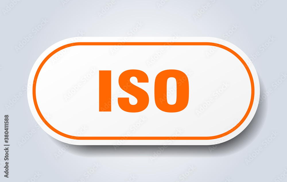 iso sign. rounded isolated button. white sticker iso sign. rounded isolated button. white sticker