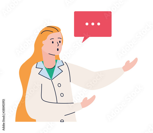 young female doctor with speech bubble avatar character
