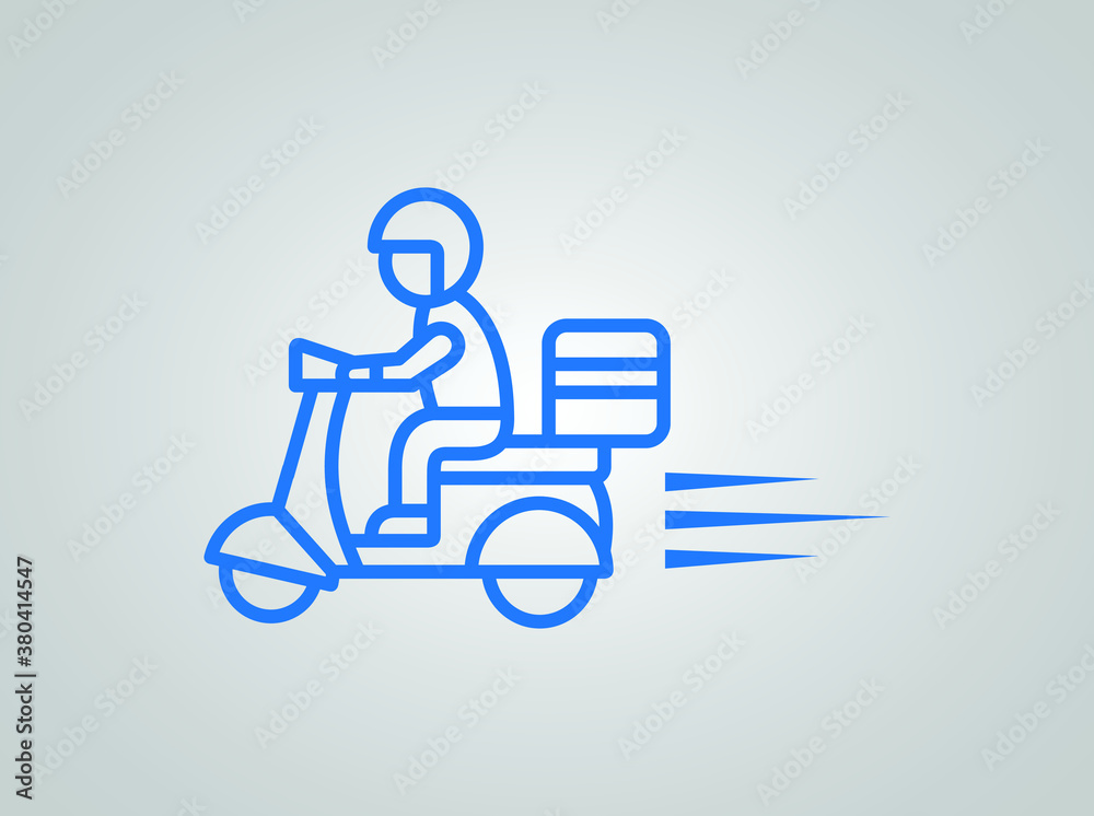 Fast delivery icon. Shipping fast delivery man riding motorcycle icon
