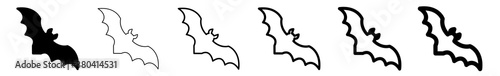 Bat Icon Black | Flying Bats Illustration | Halloween Symbol | Vampire Logo | Scary Sign | Isolated | Variations