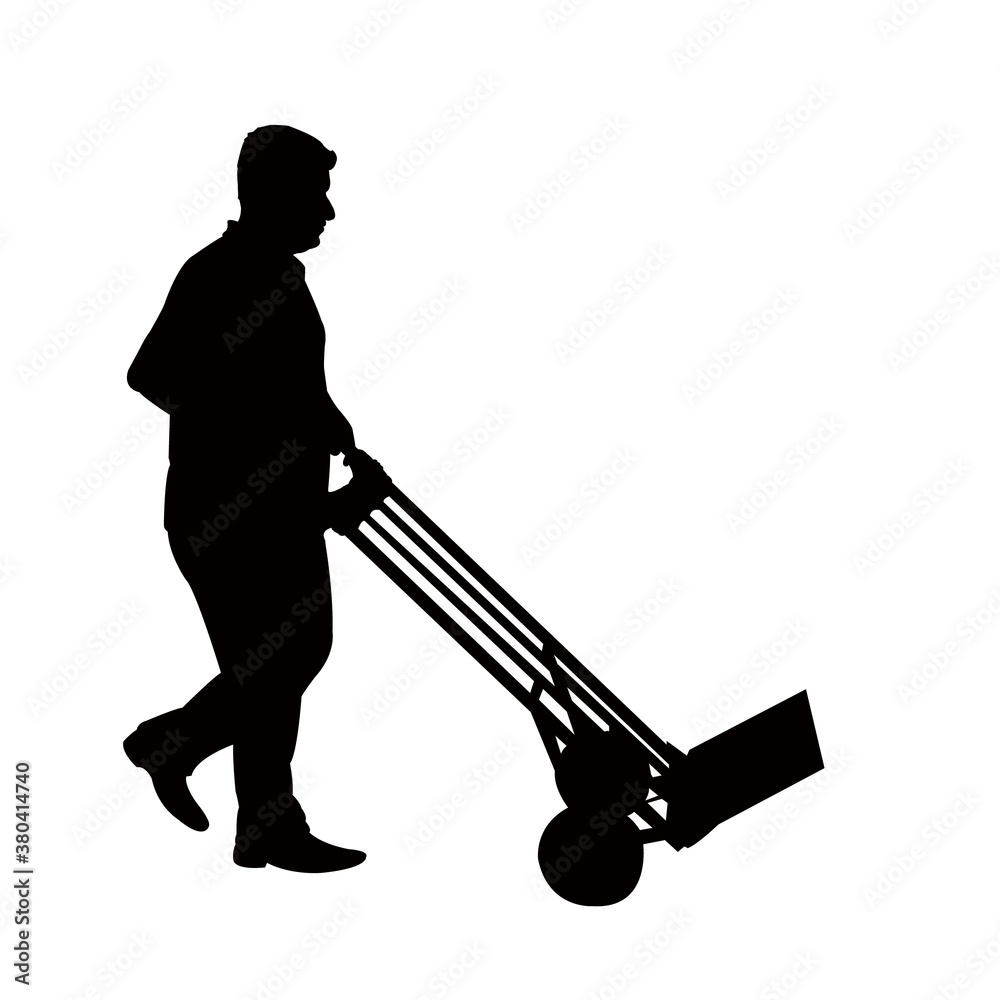 a man with trolley, silhouette vector