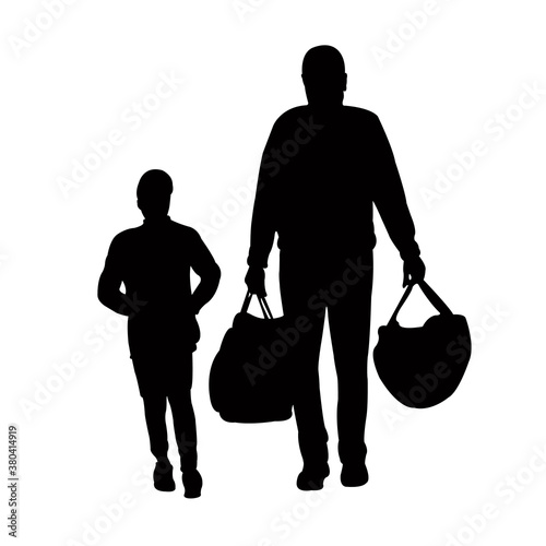 man and boy walking, silhouette vector
