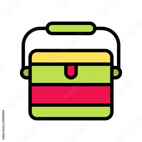 summer beach or holiday related summer beach lunch box with handle vector with editable stroke,