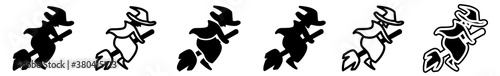 Witch Icon Black | Witches Illustration | Halloween Hag Symbol | Flying Sorceress Logo | Fear Scary Sign | Isolated | Variations