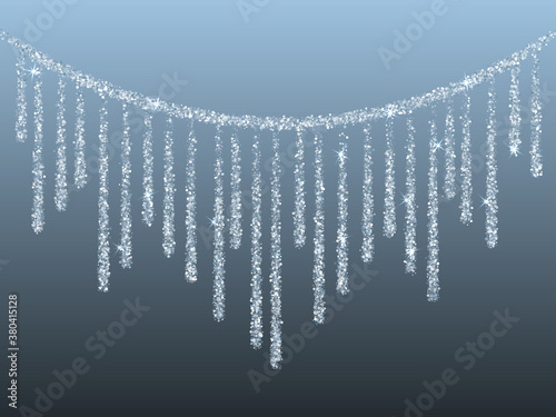 Falling in lines silver glitter confetti garlands dots rain.