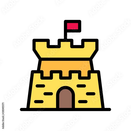 summer beach or holiday related summer sale or summer palace building with flag vector with editable stroke,