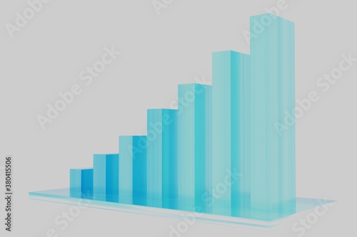 Growing business graph chart blue color. Copy space.  Financial markets and symbols. Banking   Insurance concept. 3D Rendering illustration.
