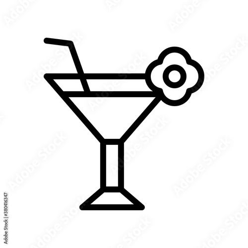 summer beach or holiday related juice glass with flower and pipe vector in lineal style,