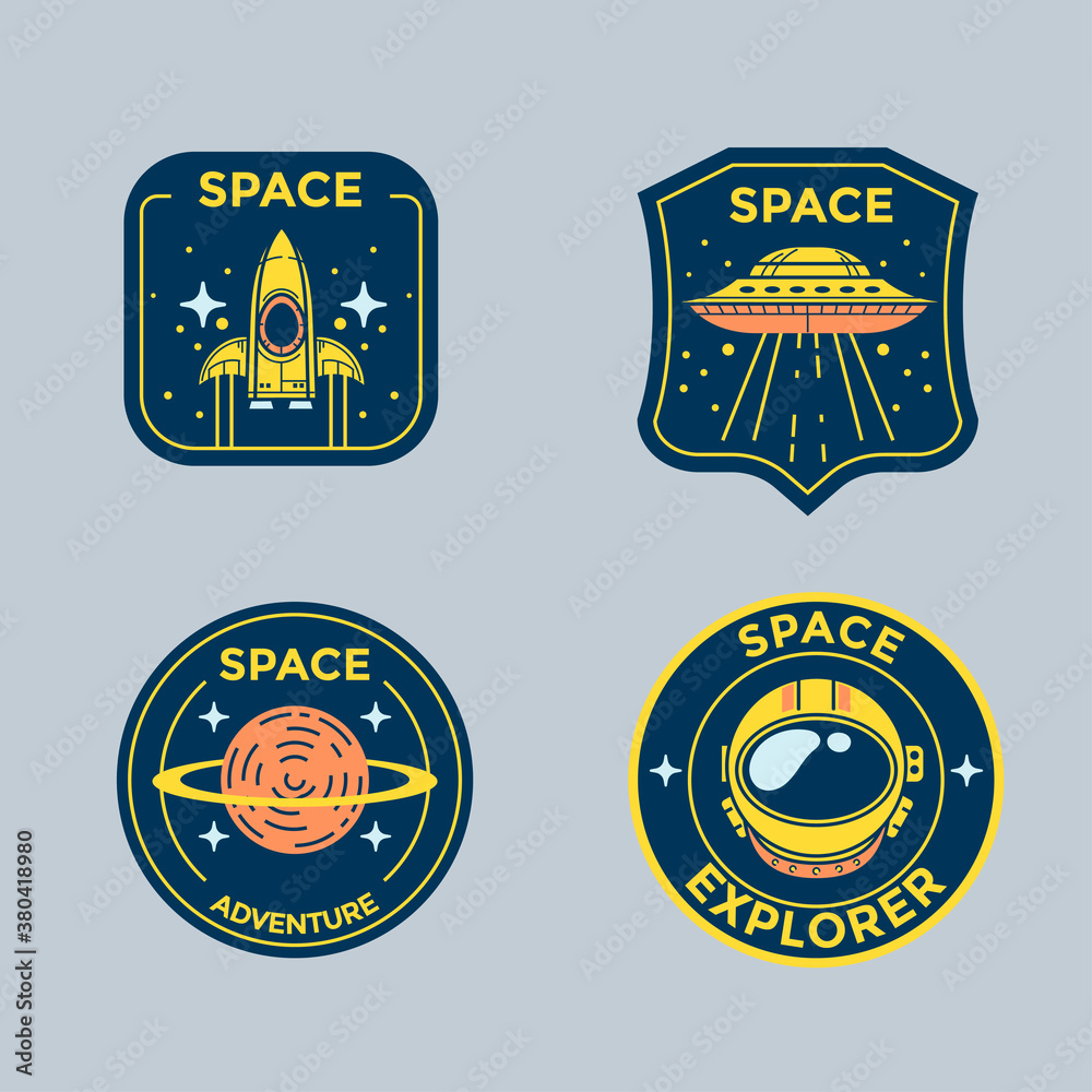 Set of Space Mission Patch Badges and Logo Emblems Vector Illustration

