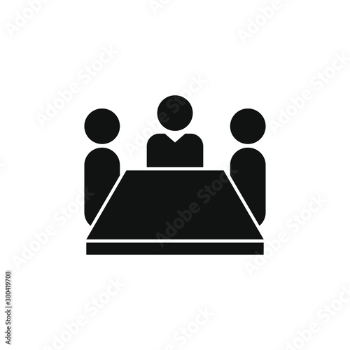 Board room members sitting around a table. Meeting icon concept isolated on white background. Vector illustration