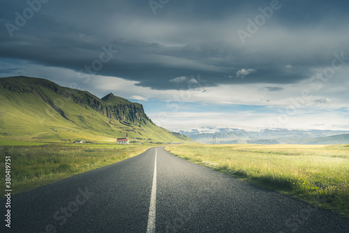 Icelandic landscape with asphalt road