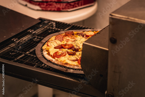 pizza in a stove