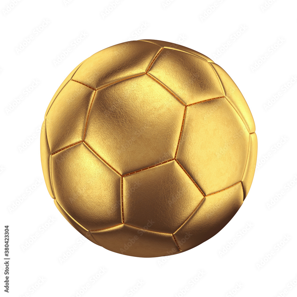 Golden soccer ball isolated on white background, 3D render