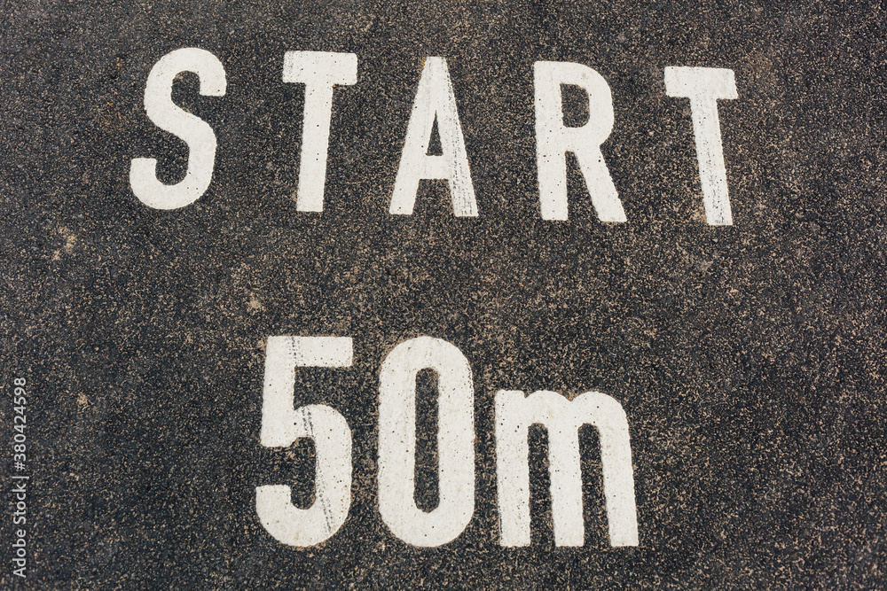 Start marking for 50 meters race on playground Start marking for 50 meters race on playground