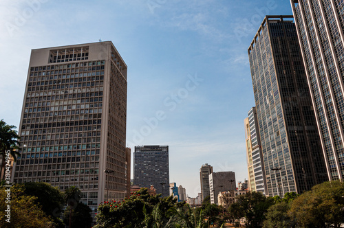 View from Avenida Paulista with buildings in São Paulo with blue sky and sunny day © Colozio