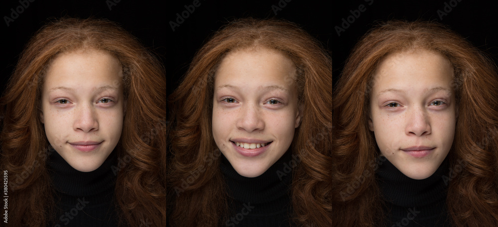 Three image composite of Mixed Race Pre Teen Three image composite of Mixed Race Pre Teen