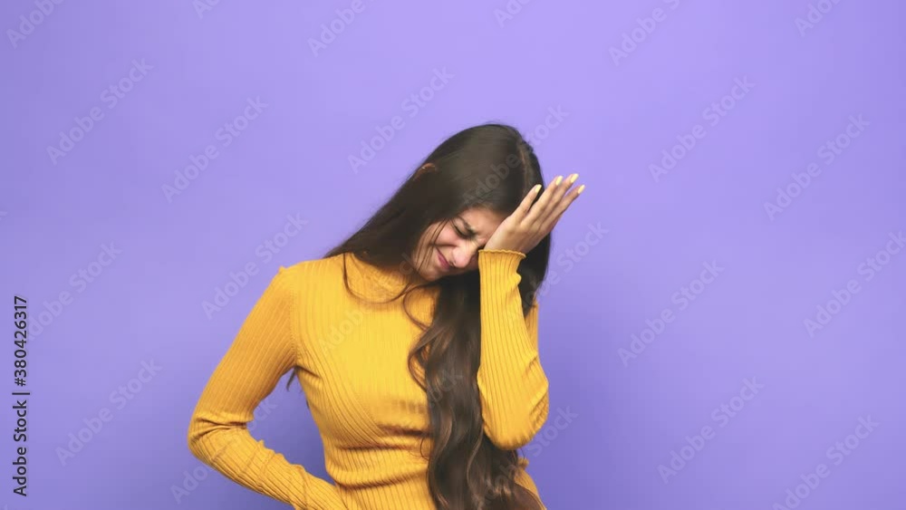 Young caucasian woman forgetting something, slapping forehead with palm and closing eyes Young caucasian woman forgetting something, slapping forehead with palm and closing eyes