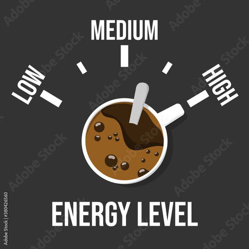 Top-down coffee cup "high energy" concept. Vector illustration.