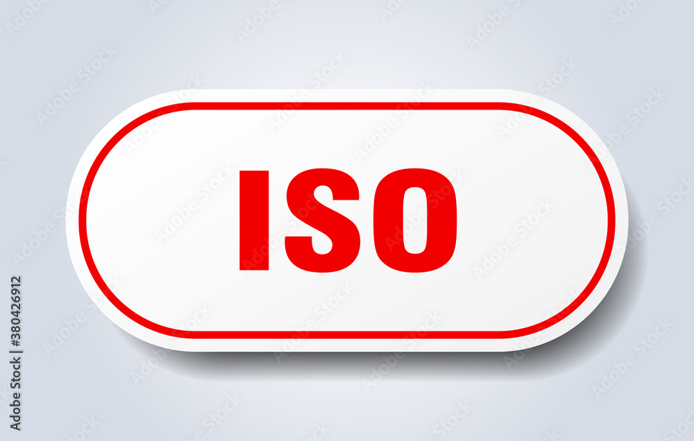 iso sign. rounded isolated button. white sticker iso sign. rounded isolated button. white sticker
