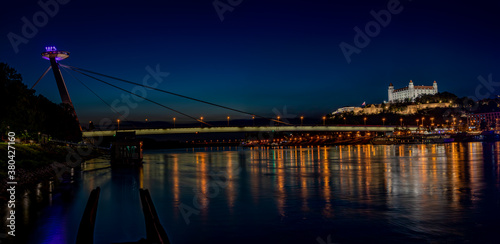 Paroramic view of Bratislava castle at night  photo