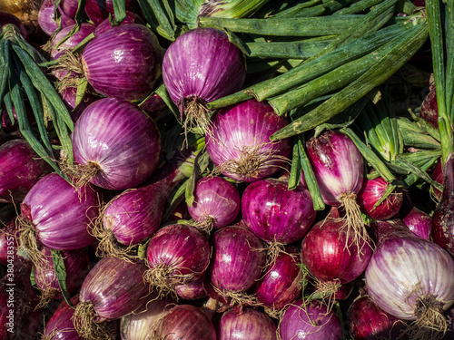 red or purple onions at market