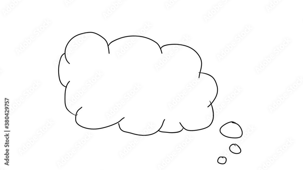 Thinking cartoon cloud bubble sketch doodles being animated. Hand-drawn moving scribble on white background.