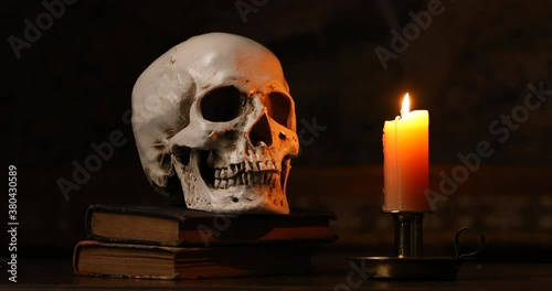Wallpaper Mural Still life type a scene with human skull and candle Torontodigital.ca