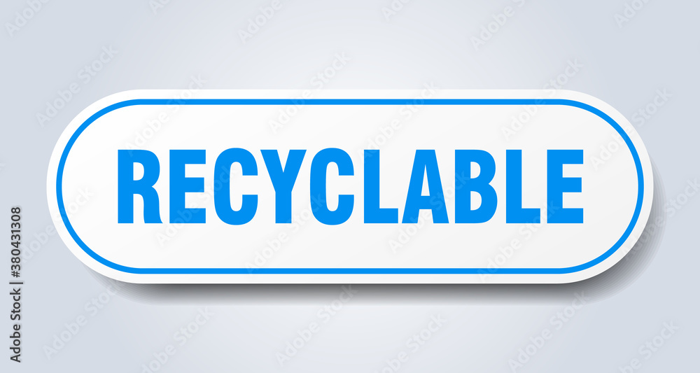 recyclable sign. rounded isolated button. white sticker recyclable sign. rounded isolated button. white sticker