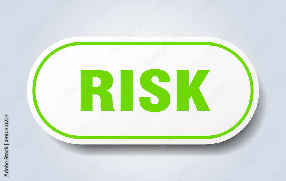 risk sign. rounded isolated button. white sticker risk sign. rounded isolated button. white sticker