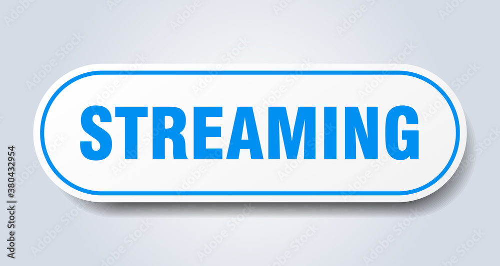 streaming sign. rounded isolated button. white sticker streaming sign. rounded isolated button. white sticker