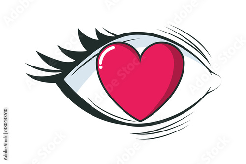 eye human with heart pop art style icon