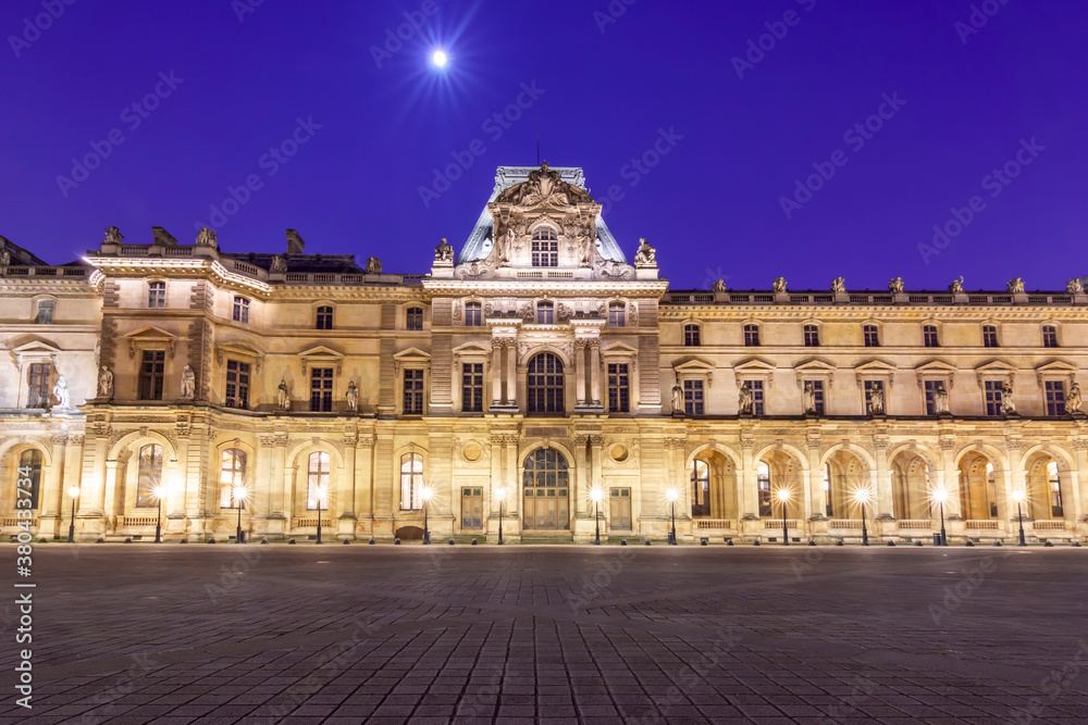 Louvre palace at night, Paris, France