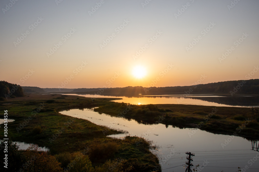 A beautiful picture of the river on the autumn evening. Sunset, landscape photography